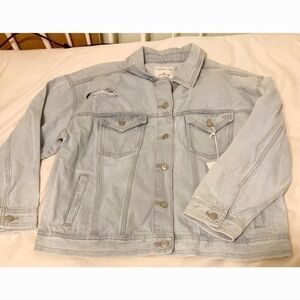 NWT Love Tree Cropped Distressed Light Wash Denim Jacket Women's XL 100% Cotton